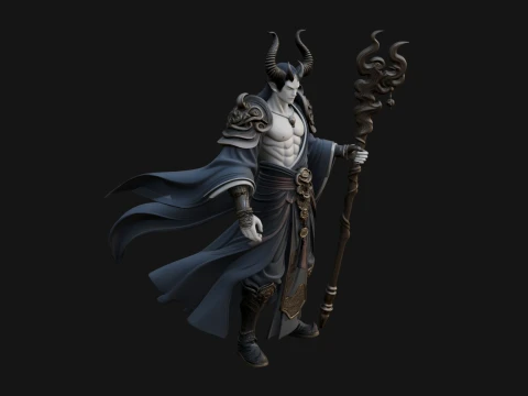 Horned Demon Mage Statue Design 3 - 3D Print Model 3D Druckmodell