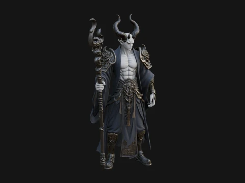 Horned Demon Mage Statue Design 4 - 3D Print Model 3D Druckmodell