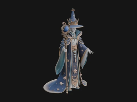 Robed Wizard Statue Design 14 - 3D Print Model Modèles 3D en vedette