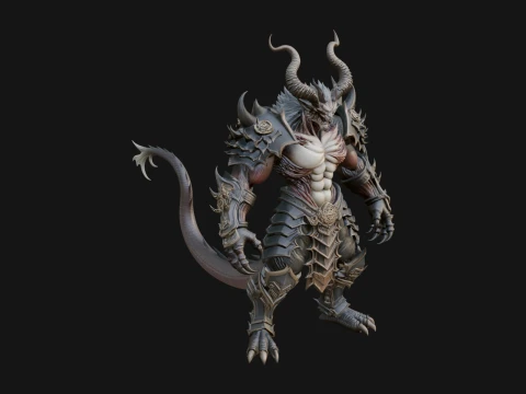Horned Demon Armored Statue Design 6 - 3D Print Model 3D Print Model