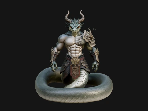 Serpent Bodied Naga Statue Design 4 - 3D Print Model 3D Print Model