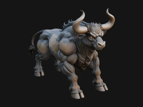 Projeto de est&aacute;tua de animal de touro com chifres 2 - modelo de impress&atilde;o 3D Modelo de Impressão 3D