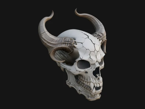 Horned Carved Skull Statue Design 4 - 3D Print Model 3D Print Model