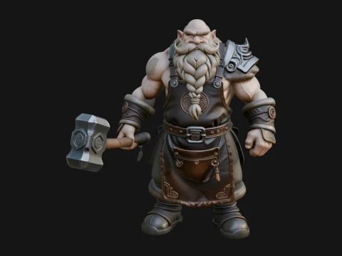 Dwarf Blacksmith Statue Design 5 - 3D Print Model 3D Print Model