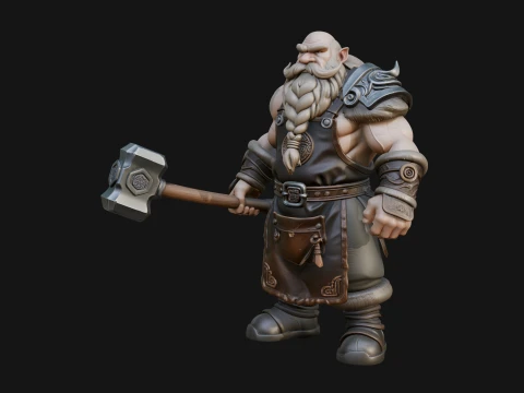 Dwarf Blacksmith Statue Design 5 - 3D Print Model 3D Print Model