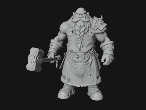 Dwarf Blacksmith Statue Design 5 - 3D Print Model 3D Print Model