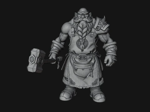 Dwarf Blacksmith Statue Design 5 - 3D Print Model 3D Print Model