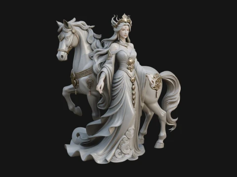 Woman with White Horse Statue Design 1 - 3D Print Model 3D Print Model