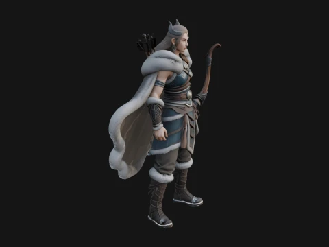 Fur Cloaked Archer Woman Statue Design 1 - 3D Print Model 3D Print Model