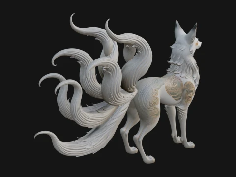 Nine Tailed Fox Statue Design 1 - 3D Print Model Model do druku 3D