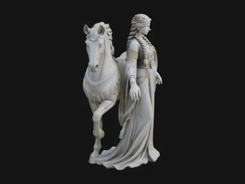 Woman with White Horse Statue Design 2 - 3D Print Model 3D printmodel