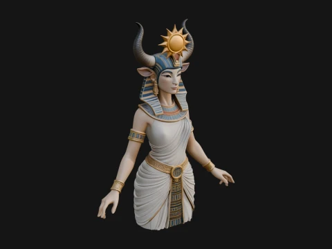 Horned Sun Crown Goddess Statue Design 1 - 3D Print Model 3D printmodel