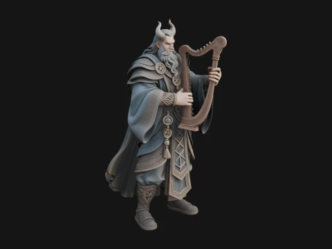 Horned Bard with Harp Statue Design 1 - 3D Print Model 3D printmodel