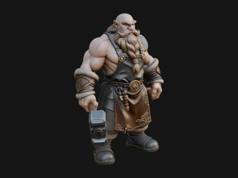 Dwarf Blacksmith Statue Design 6 - 3D Print Model 3D Print Model
