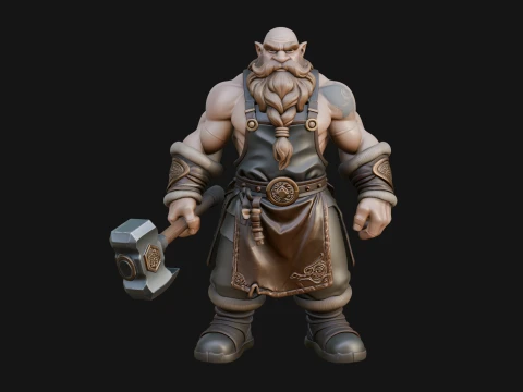 Dwarf Blacksmith Statue Design 6 - 3D Print Model 3D Print Model