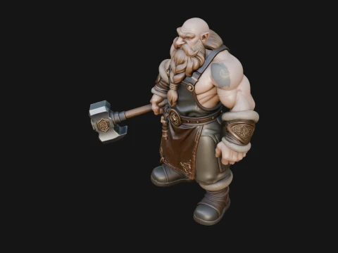 Dwarf Blacksmith Statue Design 6 - 3D Print Model 3D Print Model