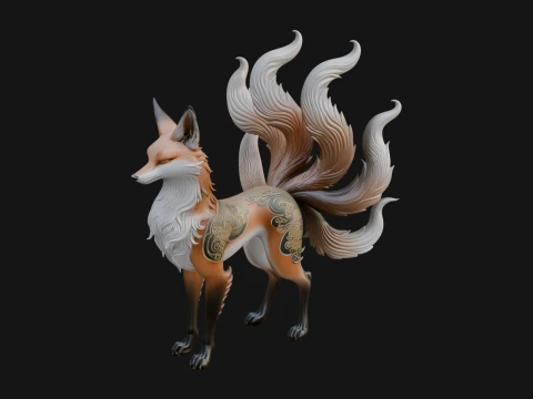 Nine Tailed Fox Statue Design 2 - 3D Print Model 3D printmodel