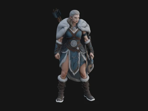 Fur Cloaked Archer Woman Statue Design 2 - 3D Print Model 3D printmodel
