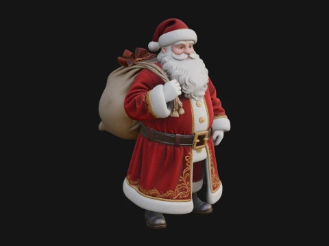 Santa Claus with Gift Sack Statue Design 7 - 3D Print Model 3D printmodel