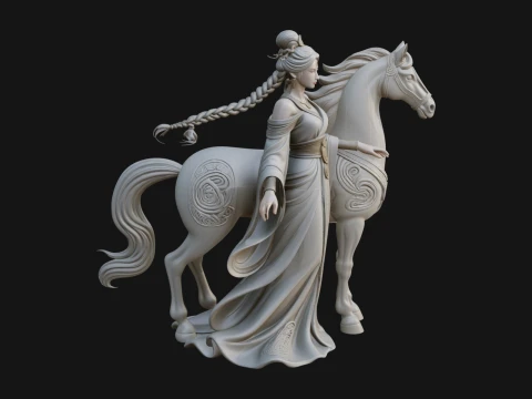 Woman with White Horse Statue Design 3 - 3D Print Model 3D printmodel