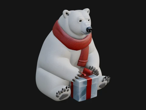 Scarf Wearing Polar Bear Statue Design 1 - 3D Print Model 3D printmodel