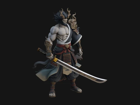 Horned Oni Samurai Statue Design 1 - 3D Print Model 3D printmodel