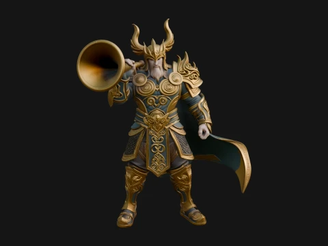 Armored Herald with Horn Statue Design 2 - 3D Print Model 3D printmodel