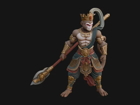 Monkey King Staff Statue Design 3 - 3D Print Model Modelo de impresión 3D