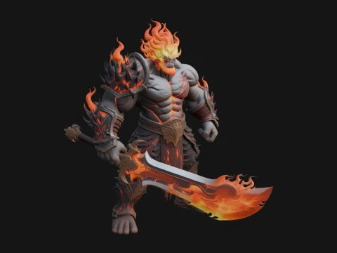 Flame Armored Demon Statue Design 1 - 3D Print Model 3D 프린트 모델