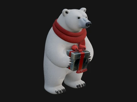 Scarf Wearing Polar Bear Statue Design 3 - 3D Print Model 3D Druckmodell