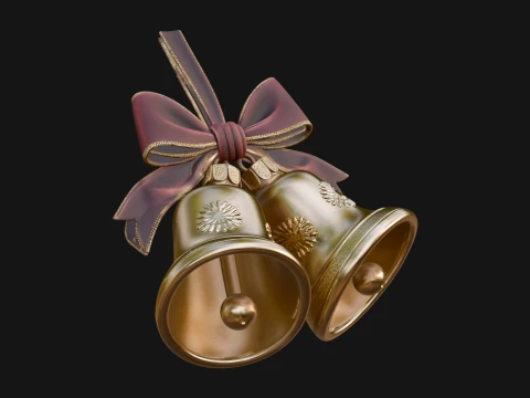 Golden Christmas Bells Ornament Design 2 - 3D Print Model 3D Принт Модель