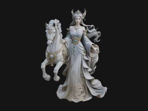 Woman with White Horse Statue Design 4 - 3D Print Model 3D Print Model