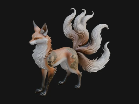 Nine Tailed Fox Statue Design 4 - 3D Print Model 3D Print Model