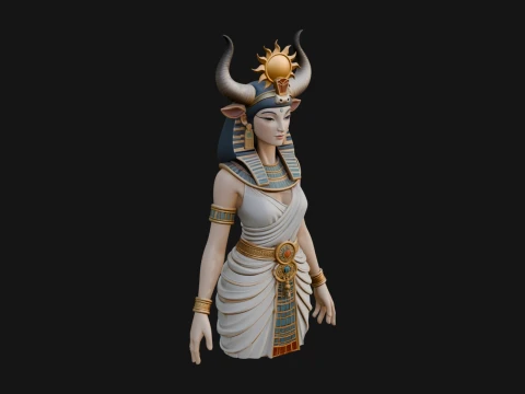 Horned Sun Crown Goddess Statue Design 3 - 3D Print Model Modello di stampa 3D
