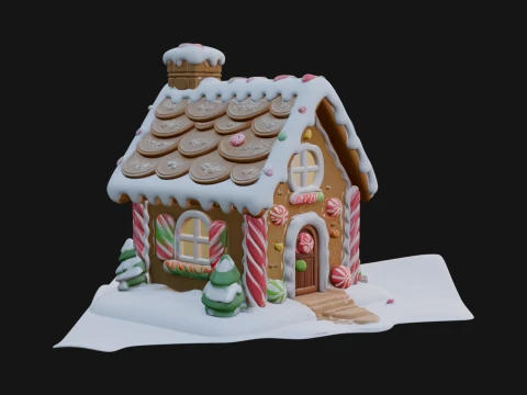 Zencefilli Kurabiye Şeker Evi Tasarımı 2 - 3D Baskı Modeli 3D Baskı Modeli