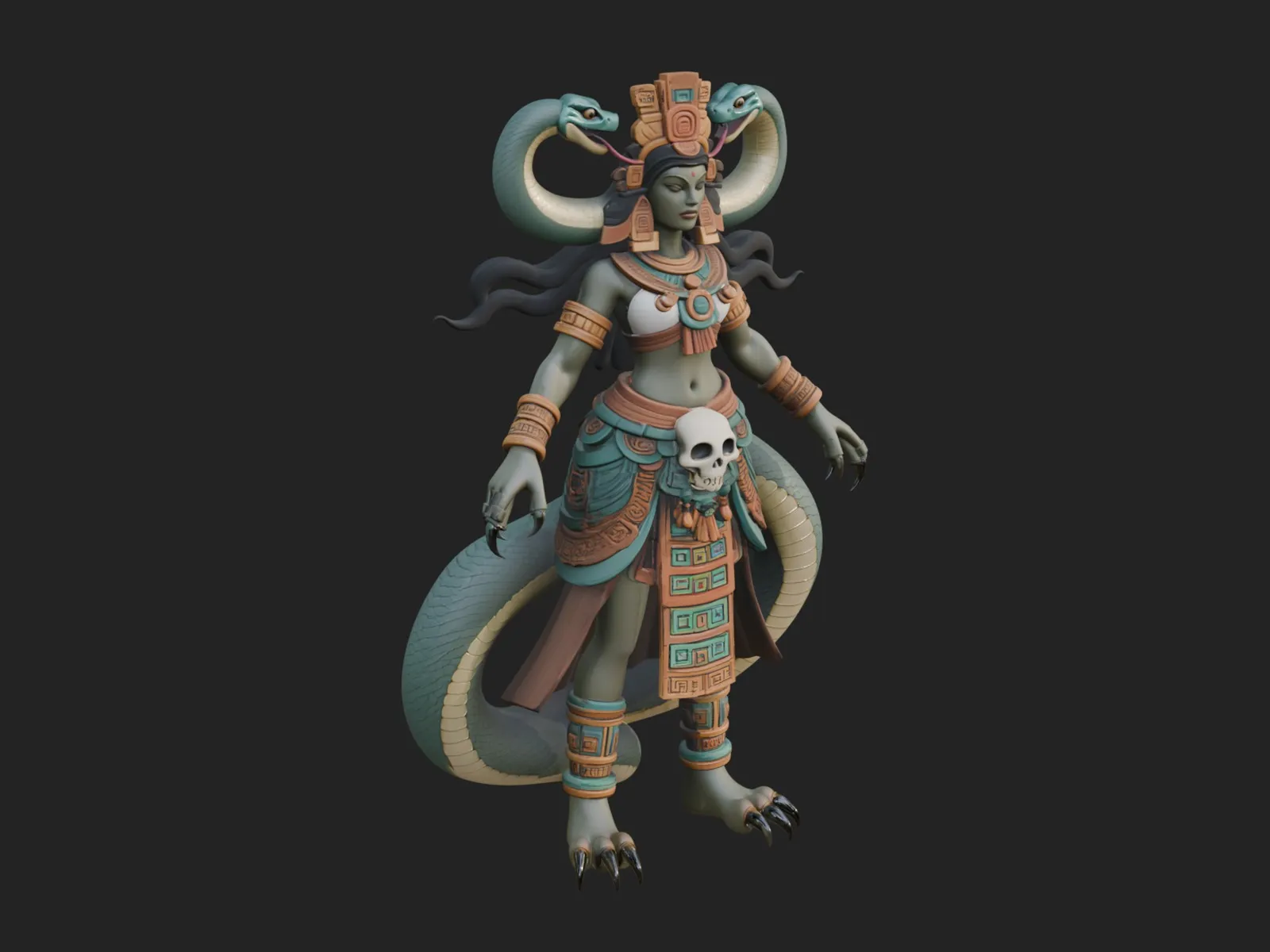 Aztec Serpent Goddess Statue Design 3 - 3D Print Model 3D Print Model .c4d .max .obj .3ds .fbx .stl .blend 