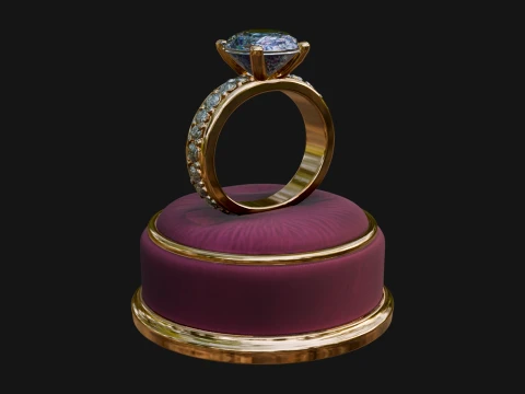 Diamond Ring on Cushion Model Design 1 - 3D Print Model 3D Print Model