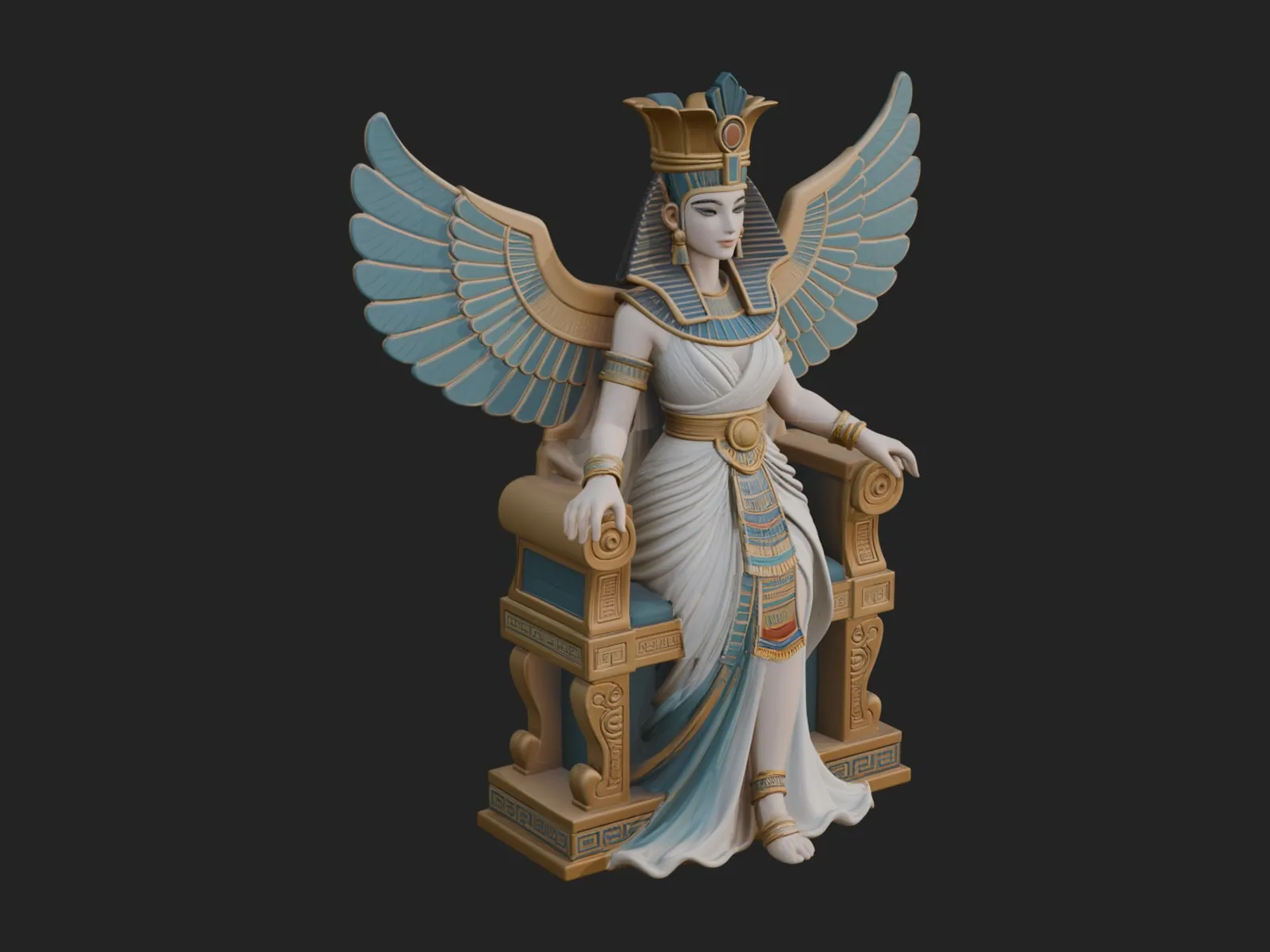 Enthroned Egyptian Goddess Statue Design 6 - 3D Print Model 3D Print Model .c4d .max .obj .3ds .fbx .stl .blend 