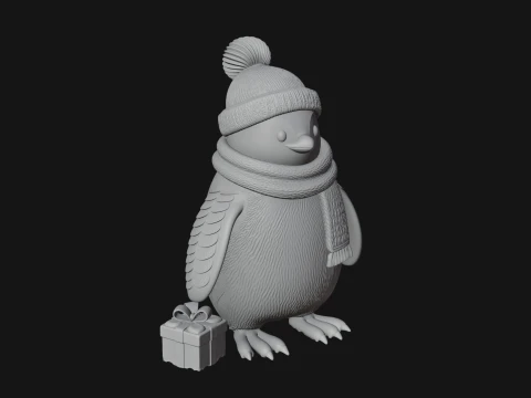 Knit Hat Penguin Statue Design 4 - 3D Print Model 3D Print Model