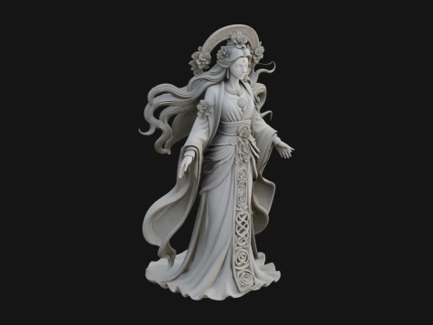 Dancing Celestial Maiden Statue Design 7 - 3D Print Model Modèles 3D en vedette