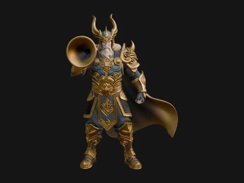 Armored Herald with Horn Statue Design 3 - 3D Print Model 3D 프린트 모델