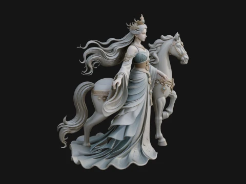 Woman with White Horse Statue Design 5 - 3D Print Model 3D Print Model