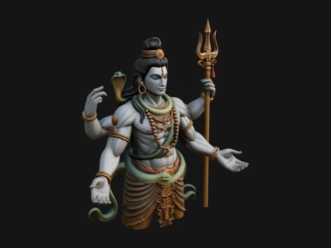 Shiva with Trident Statue Design 13 - 3D Print Model 3Dプリントモデル