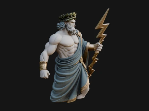 Zeus with Lightning Bolt Statue Design 22 - 3D Print Model Model do druku 3D