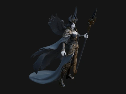 Valkyrie with Spear Statue Design 23 - 3D Print Model 3D Baskı Modeli