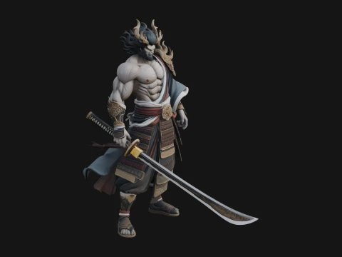 Horned Oni Samurai Statue Design 2 - 3D Print Model 3D printmodel