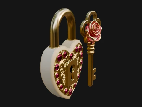 Jeweled Heart Lock Pendant Design 4 - 3D Print Model 3Dプリントモデル