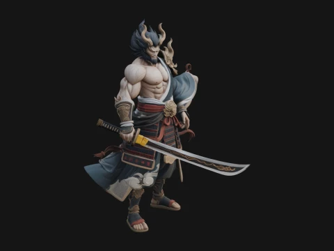 Horned Oni Samurai Statue Design 3 - 3D Print Model 3D printmodel