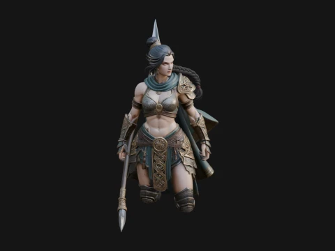 Valkyrie with Spear Statue Design 24 - 3D Print Model Model do druku 3D