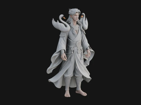 Robed Elf with Swans Statue Design 2 - 3D Print Model 3Dプリントモデル